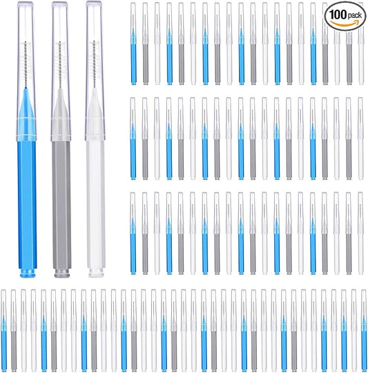 Patelai 100 Pieces Braces Brush for Cleaner Interdental Brush Toothpick Dental Tooth Flossing Head Oral Dental Hygiene Flosser Toothpick Cleaners Tooth Cleaning Tool(Blue, Grey, White,Various Sizes)