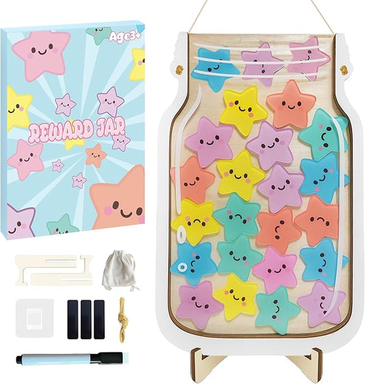 Yoink Reward Jar for Classroom Board, Magnetic Star Jar Incentive System for Kids with 24 Colorful, Classroom Positive Behavior Jar for Kids, Potty Training Chart Reward for Boys Girls