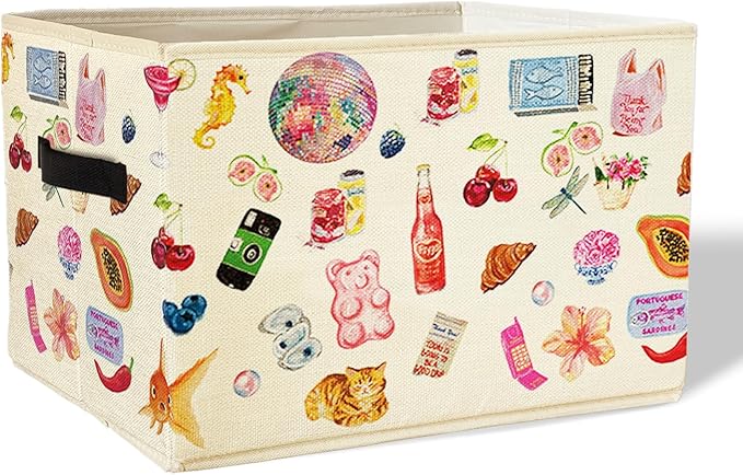 Preppy Y2K Aesthetic Storage Basket Bins With Handles for Girls Kids, Preppy Y2K Aesthetic Foldable Organizer Basket Toybox for Girls Room Nursery Bedroom Bathroom Clothes Toys Books