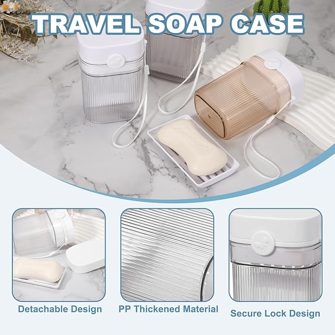 uxcell Travel Toothbrush Case Set, Leakproof Soap Holder with Lid and Portable Travel Toothbrush Holder for Bathroom, Gym, Business Trip, Camping (Light Grey)