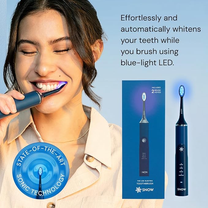 SNOW LED Whitening Electric Toothbrush | Dentist-Designed Electric Toothbrush for Adults | Sonic Technology, LED Light, Modes, Timer, Rechargeable Plaque Removal & Teeth Whitening Polar Blue Gen2