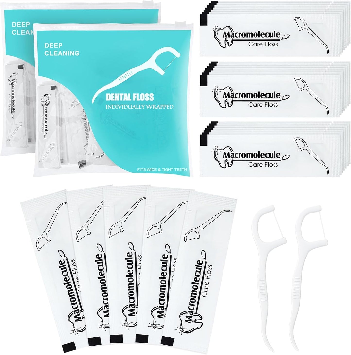 Individually Wrapped Dental Floss Picks Bulk Disposable Flossing Sticks Teeth Cleaning and Oral Care Travel Size Dental Tooth Floss Pack for Hotels, Weddings, Guests & Business Single Use (200 Pack)