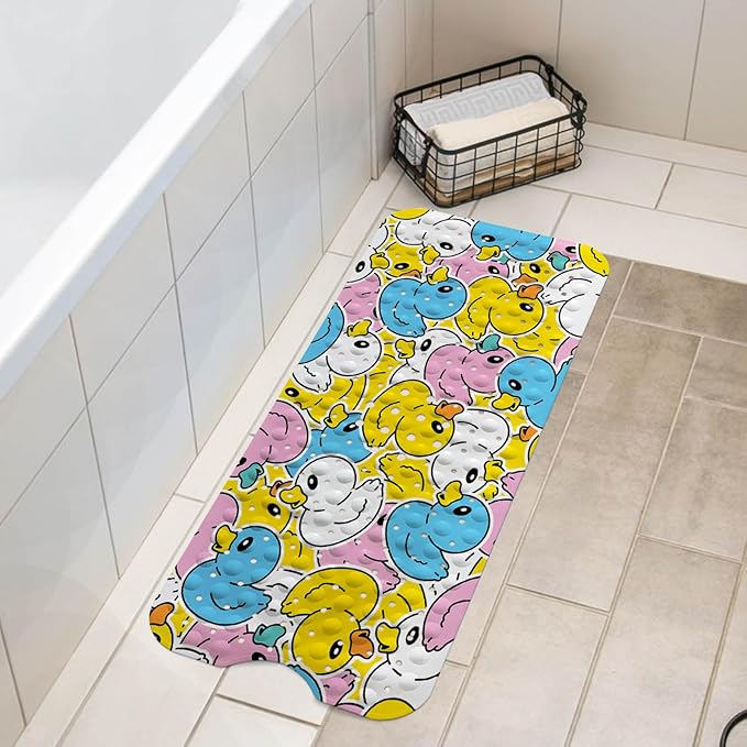 LNOND Bath Mat for Tub for Kids, Cartoon Duck Bathtub Mat, Kids Bath Mats for Bathroom Non Slip with Drain Holes and Suction Cups,Machine Washable (40 X 16 Inch)