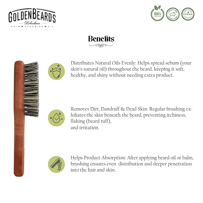 Golden Beards Vegan Beard Brush – Bamboo Handle & Plant-Based Bristles – Eco-Friendly Beard Grooming Brush for Men – Detangles, Styles & Softens Facial Hair