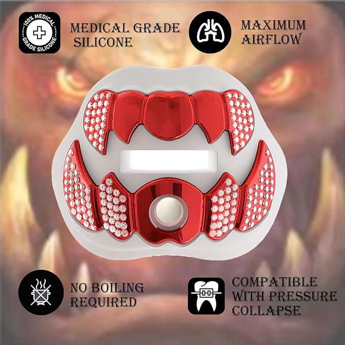 LeCool Football Mouth Guard with Connected Strap- 3D Beast Chrome Adult and Youth Mouth Guard-Mouth Piece for Sports for Maximum Air Flow and Teeth Protection