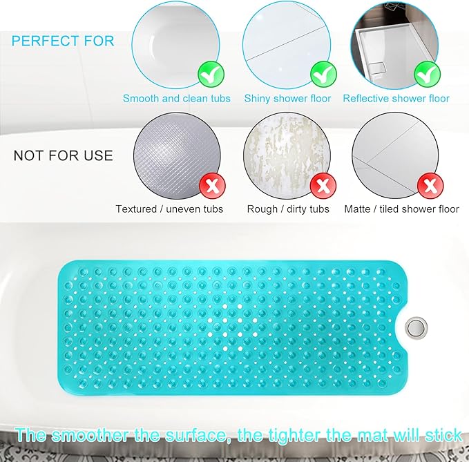 Sheepping Baby Bath Mat Non Slip Extra Long Bathtub Mat for Kids 40 X 16 Inch - Eco Friendly Bath Tub Mat with 200 Big Suction Cups,Machine Washable Shower Mat (Green)