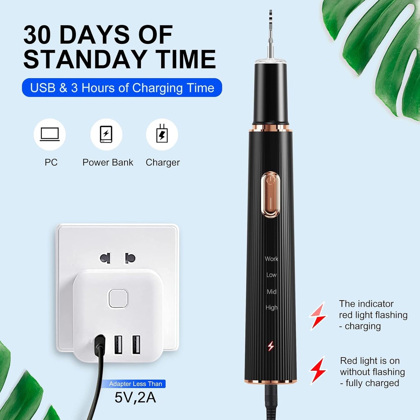 Plaque Remover for Teeth, Tartar Remover for Teeth Cleaning with 4 Replaceable Heads and 3 Adjustable Modes, Rechargeable Teeth Cleaning Plaque Remover for Home