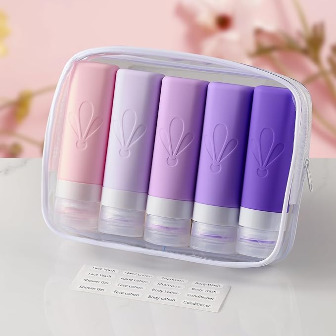 INSFIT Travel Bottles for Toiletries, TSA Approved 3oz Travel Size Containers, BPA Free Leak Proof Squeezable Silicone Tubes for Shampoo Conditioner Lotion Soap with Labels