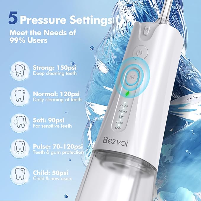 Water Flosser Teeth Pick: 5 Modes Cordless Water Dental Floss 300ML Portable Rechargeable IPX7 Waterproof Electric Water Flossing Cleaning Picks with 6 Jet Tips Oral Irrigator Cleaner, White