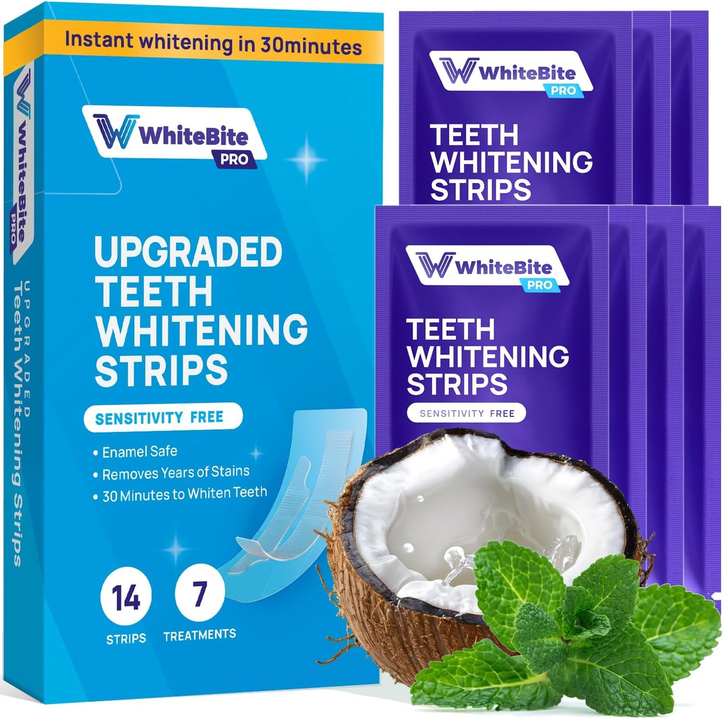 Whitebite Pro Upgraded Teeth Whitening Strips 14 Strips (7 Treatments) | Enamel-Safe | Deep Stains Removal | Non-Slip Design | Whitening Without Any Harm | Mint