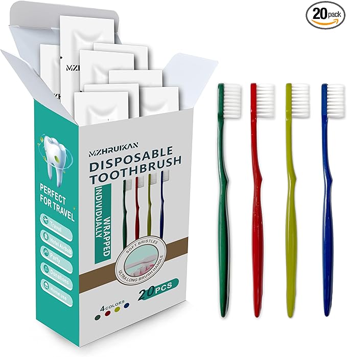20 PCS Disposable Toothbrushes, Bulk Individually Wrapped Toothbrushes, Travel Toothbrush Pack, Ultra Soft Bristles & Non-Slip Handle, Perfect for Home, Travel, Hotel, Donation (20 Pieces)