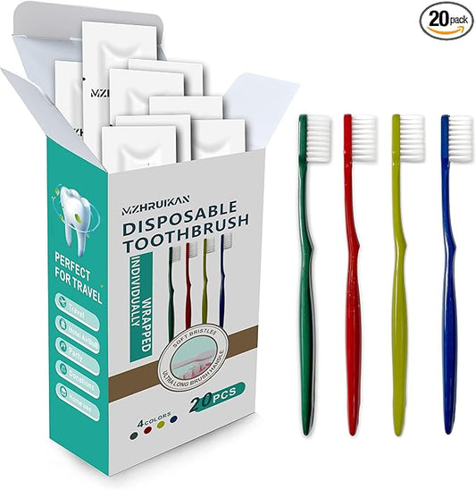 20 PCS Disposable Toothbrushes, Bulk Individually Wrapped Toothbrushes, Travel Toothbrush Pack, Ultra Soft Bristles & Non-Slip Handle, Perfect for Home, Travel, Hotel, Donation (20 Pieces)