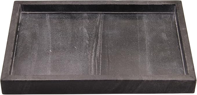 Natural Black Marble Tray for Bathroom | Kitchen | Vanity | Desktop, Stone Organizer for Coffee Table, Dresser, Nightstand, Candles, Soap, Towel, Plant, Jewelry (12" x 8"), Rectangular