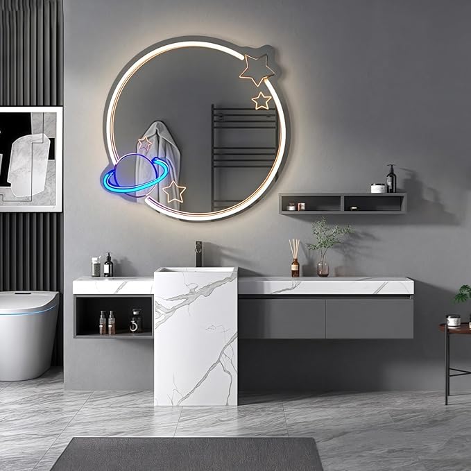 LED Mirror Neon Lights Light Up Dressing Mirror Cat/Shine Heart/Bat/Butterfly Shape Neon Mirror Sign for Modern Home Girl Room Bathroom Salon Wall Art Decor Gift For Girlfriend USB Powered