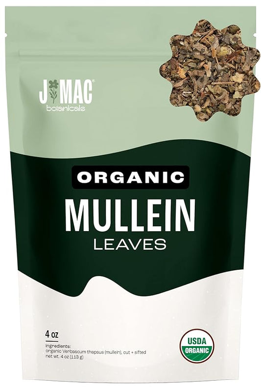 J Mac Botanicals Organic Mullein Leaves (4 oz) Certified USDA Organic. Loose Leaf Mullein Herbal Tea