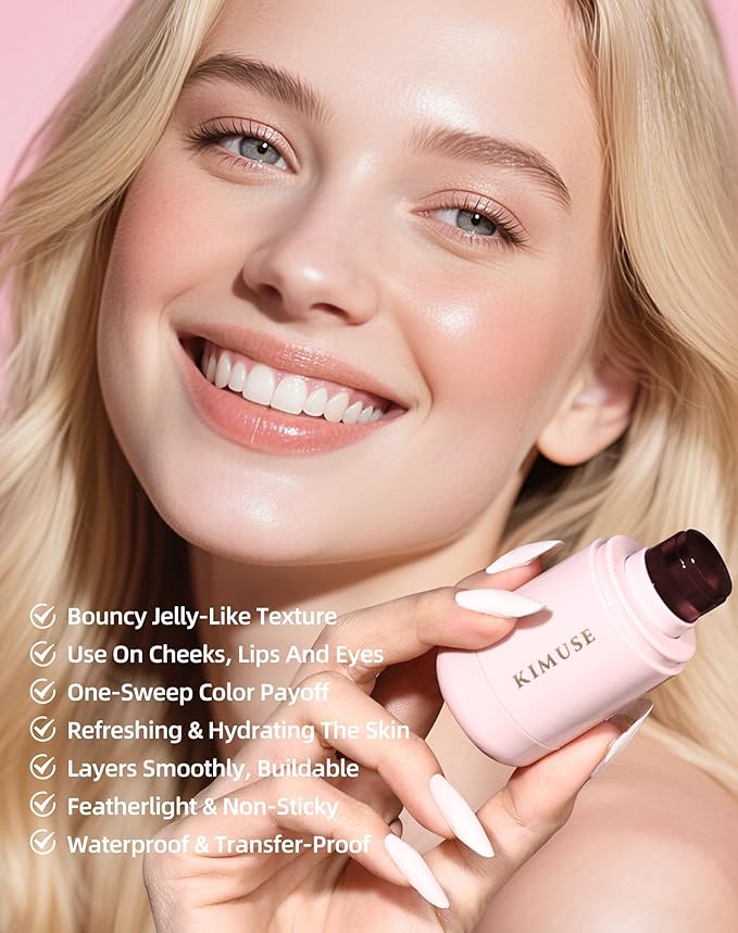 KIMUSE Jelly Cheek & Lip Tint, Watercolor Blush, Multi-Use Makeup, Tint for Cheeks, Lips & Eyes, Lightweight, Sheer & Buildable Color, Vegan Formula, Cruelty-Free