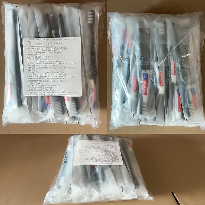 Disposable Toothbrushes with Toothpaste Pack of 100,Black Individually Wrapped Disposable Travel Toothbrush Kit in Bulk for Homeless,Nursing Home,Shelter,Hotel,Charity