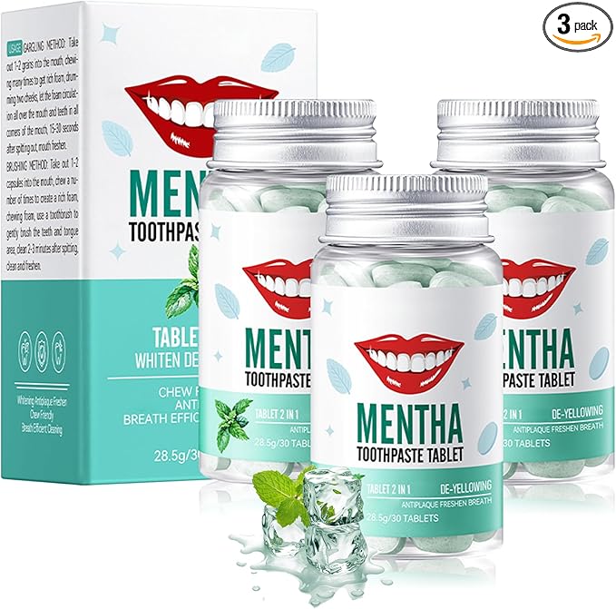 Toothpaste Tablets 90 Count,Portable Travel Toothpaste Tablets,Mint Flavors Mini Tooth Paste,Solid Travel Size Tooth Paste