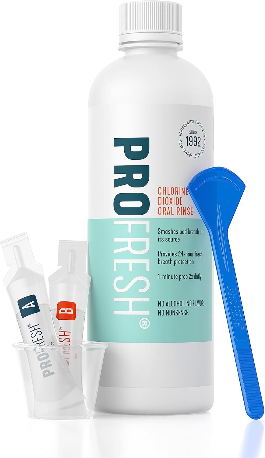 ProFresh Oral Rinse, 16.9 Ounce, 2 Week Supply, Includes Prep Pack, Alcohol Free, Flavor Free, Fights Bad Breath