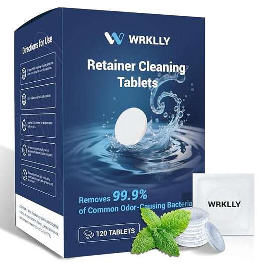 Retainer Cleaner Tablets (120 pcs), Denture Cleaning Tablets for Invisalign, Night Mouth Guard for Aligners, Remove Odors Stains and Plaque, Quick Cleanser, Mint Fresh Flavor, 4 Month Supply