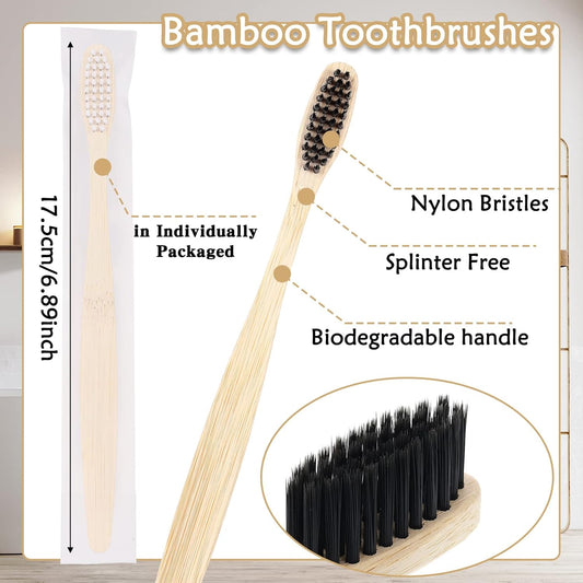 Vesici 200 Pieces Bamboo Toothbrushes Bulk Soft Bristles Toothbrushes with Micro Fur Ultra Wooden Bamboo Teeth Brushes Manual for Adults Travel Family Hotel Use Individually Packaged