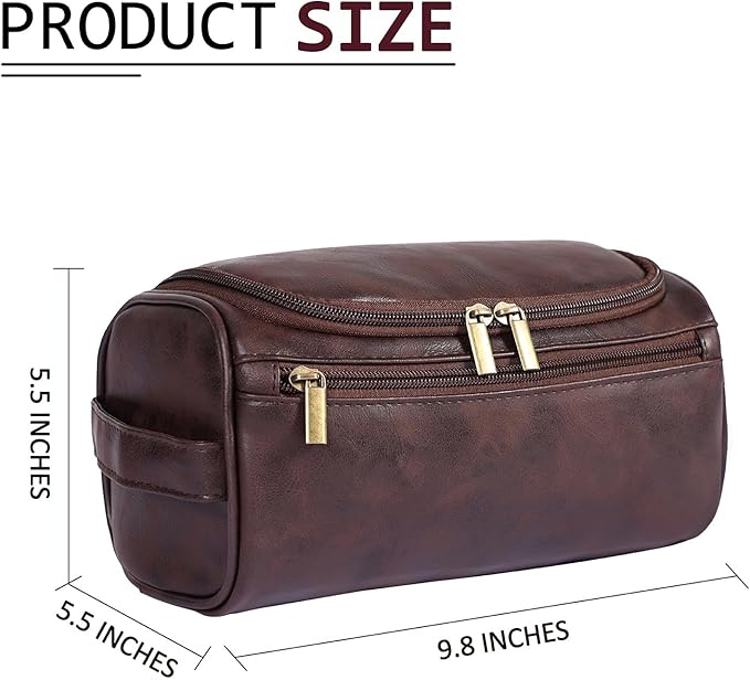 Toiletry Bag for Men, Hanging Travel Shaving Dopp Kit for Men and Women, Water-resistant Toiletries Organizer Bags, PU Leather Cosmetic Bags for Makeup Accessories (Dark Coffee)