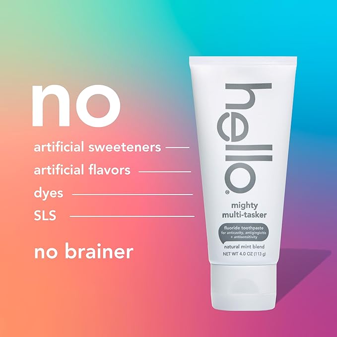 hello Mighty Multitasker Fluoride Toothpaste, 8-in-1 Toothpaste with Minty Flavor, Anticavity, Antigingivitis, Antisensitivity, Strengthens Enamel and Whitens, 2 Pack, 4.0 Oz Tubes