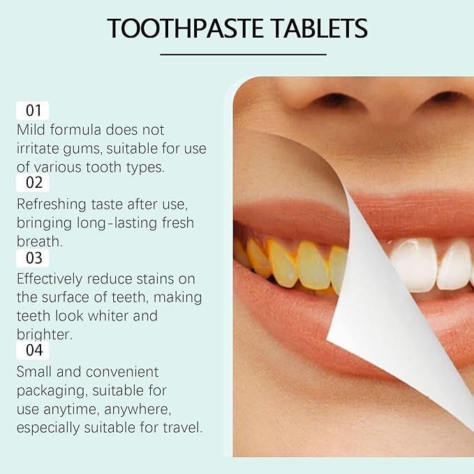 Chewable Whitening - Nano Hydroxyapatite Toothpaste for Sensitive Teeth & Antiplaque -, Natural Peppermint, Fluoride Free - Strengthen & Protect Enamel - Fresh Breath，62pcs