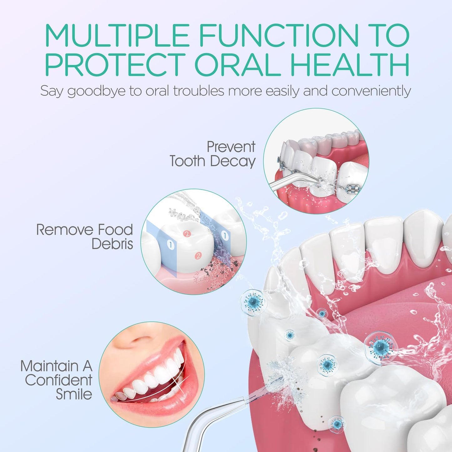 VOYOR-HEALTH Water Flosser Cordless for Teeth, Portable Mini Irrigador Dental, 3 Modes IPX7 Waterproof Rechargeable Electric Flosser, Home & Travel Power Dental Flossers for Braces WF510 (Gold)