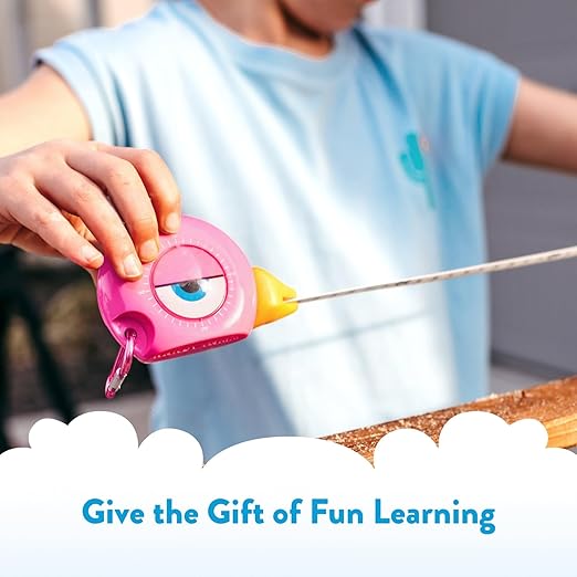 Handy Famm 8ft Pink Bird Tape Measure for Kids – STEM Educational Tool with Level, Protractor, Retractable Design - DIY Construction Toy, Child-Safe Measuring Tapes, Gift for Boys & Girls 3+