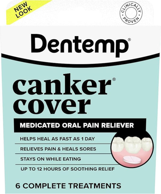 Dentemp Canker Cover - Canker Sore Medicine Pain Reliever (6 Counts) - Canker Sore Treatment to Relieve Canker Pain, Mouth Sores & Mouth Irritation - Fast Acting Canker Sore Relief Tablets for Adults