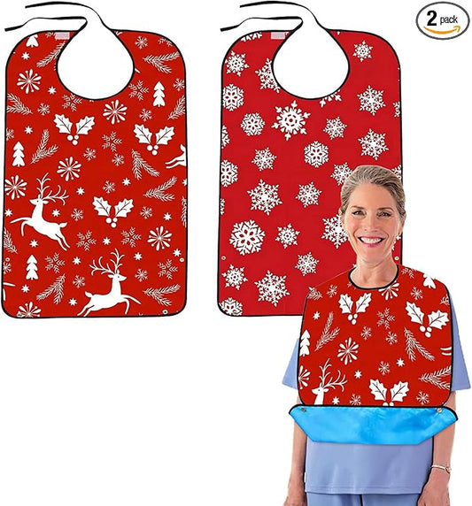 2 Pack Adult Bibs for Women, Adult Bibs for Special Needs Adults, Waterproof Leakproof Clothing Protector, Washable & Dryable Large Bib