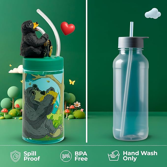 Regional Black Bear Cup, Water Bottle, Tumbler with Lid and Straw, Travel Sippy Cup for Water or Milk, Cups with Lids BPA Free Plastic, 12 oz