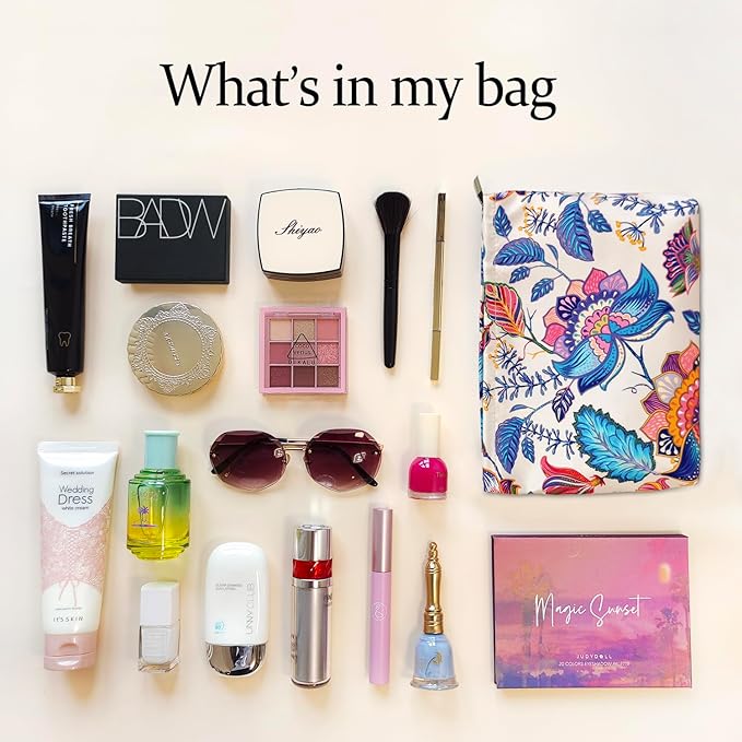 STARDW Aesthetic Floral Makeup Bag Cute Small Cosmetic Bags for Women Girls, Travel Toiletry Bag Large Capacity Zipper Makeup Pouch, Purse Organizer Pouches