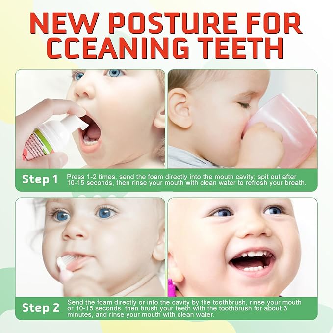 Foam Toothpaste Kids, Kids Foam Toothpaste, Toddler Toothpaste with Low Fluoride for U Shaped Toothbrush, Children Oral Cleaning for Ages 3 Plus (2PCS, Watermelon+Strawberry)