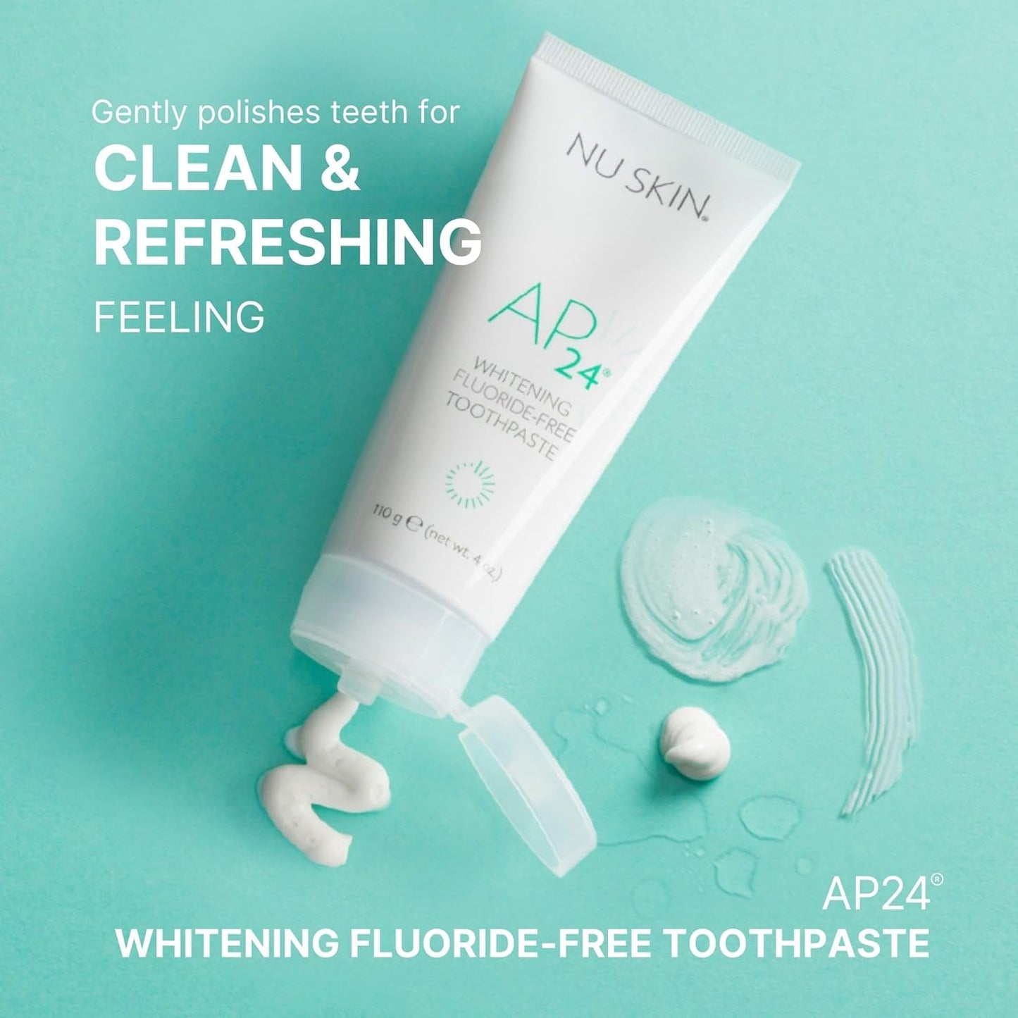 Nu Skin AP 24 Whitening Fluoride - Free Toothpaste | AP 24 Blend | Vanilla Mint Flavor | Brightens Teeth | Removes Surface Stains | Prevents Dental Cavities & Plaque | Enamel-Safe | 4 oz | 1 Pack