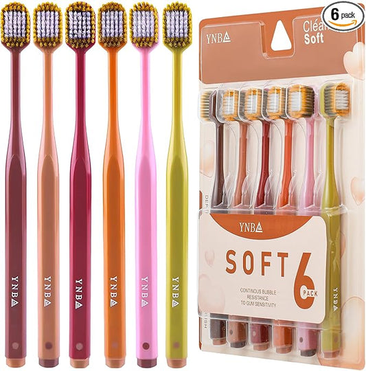 Extra Soft Toothbrush for Sensitive Gums, Wide Head Soft Bristle Toothbrush with Soft Flossing Micro Nano Bristles for Adults, Pregnant Women, Elderly, Braces, 6pcs