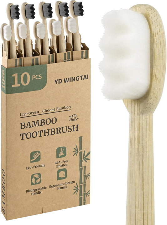 Soft Toothbrushes for Adults Wooden Natural Toothbrushes Bristle Organic Eco Friendly Travel Size Set (10pack)