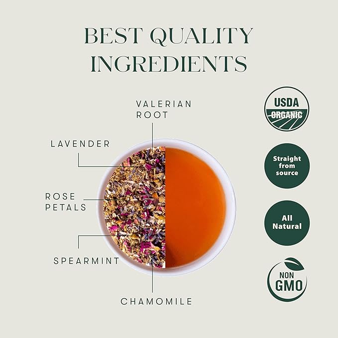 Luxmi Estates Valerian Dream Organic Valerian Root Tea (50 Tea Bags) Caffeine Free Tea For Sleep, Relaxing, Calming, and Stress Relief