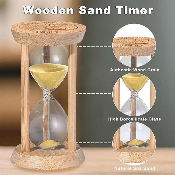 60 Minute Wooden Sand Timers, Bamboo Gold Sand Hourglass for Productivity, 60 Min Reloj De Arena SandClock for Kitchen, Office, Game, Classroom (Gold)