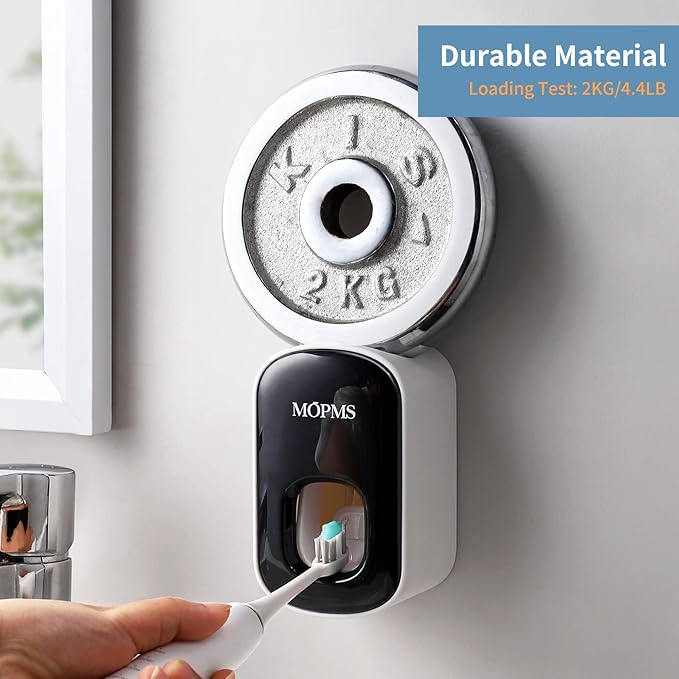 MOPMS Toothpaste Dispenser Wall Mounted for Bathroom Automatic Toothpaste Squeezer for Kids and Adult (Black-1Pcs)