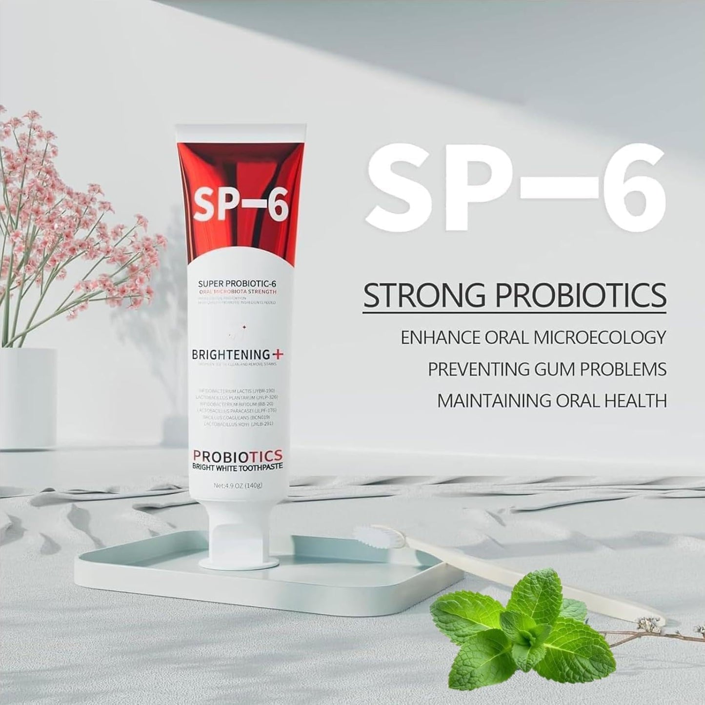 Sp-6 Probiotics Whitening Toothpaste, Sp-6 Ultra Whitening Toothpaste, Enhanced Formula with Enamel-Safe, Fluoride-Free, Fresh Breath Mint Flavor for Oral Health (4)