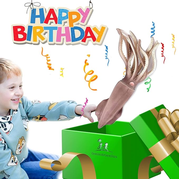 Gemini&Genius Sea Animal Squid Action Figure Toy for Kids, Soft Rubber Realistic Ocean Squid Educational and Role Play Toys for Kids and Collectors, Great Swimming and Bath Figure Toys