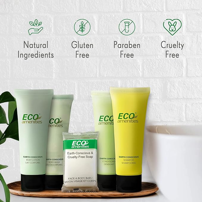 ECO amenities Travel Essentials Toiletry Kit - 150-Piece, 30 x 30ml Shampoo & Conditioner - 30 x 30ml Body Wash & Lotion - 30 x 28g Soap