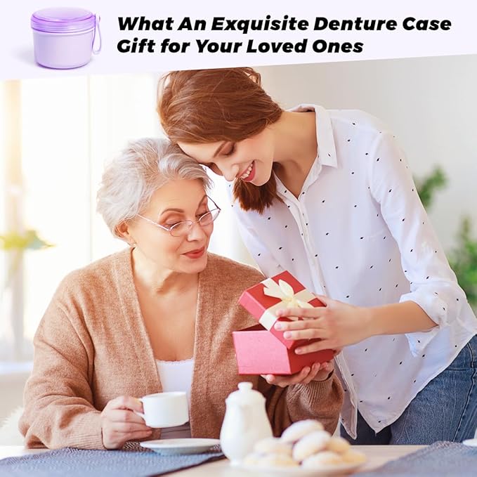 Large Denture Case, No-Leak Denture Container Cups for Soaking Full & Partial Dentures, Retainer Cleaning Box, Denture Bath Cup for Travel (purple)