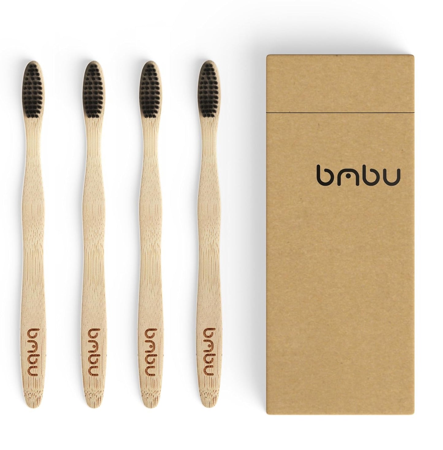 bmbu Bamboo Toothbrush 4 Pack - Medium/Soft Charcoal Bristles Tooth Brushes Wooden Handle - BPA Free, Eco Friendly, Vegan Product Gift Idea, Sustainably Grown in Recycled Biodegradable Packaging