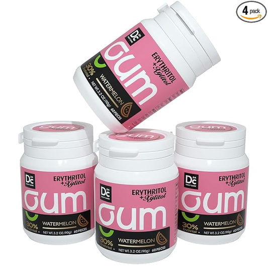 DC24 DAILY CARE Xylitol Chewing Gum with Erythritol, Aspartame Free & Sugar Free Gum for Dry Mouth, Low-Calorie, Sugarless, Watermelon, 60-Piece Pack, 4 Packs