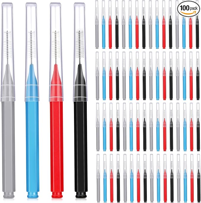 Patelai 100 Pieces Braces Brush for Cleaner Interdental Brush Toothpick Dental Tooth Flossing Head Oral Dental Hygiene Flosser Toothpick Cleaners Tooth Cleaning Tool (Classic Color)