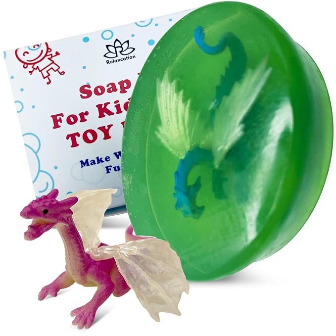 Relaxcation 1 Soap Bar For Kids With Toy Inside Cute Dragon Surprise - Natural Green Apple Kids Soap - Safe For Skin - For Hand, Face and Body Wash - Handmade in USA