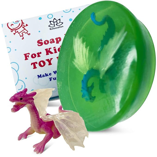 Relaxcation 1 Soap Bar For Kids With Toy Inside Cute Dragon Surprise - Natural Green Apple Kids Soap - Safe For Skin - For Hand, Face and Body Wash - Handmade in USA